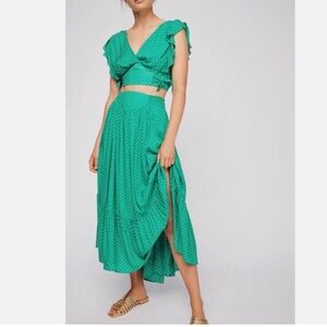 Free People Teal Polka Dot Blouse and Skirt